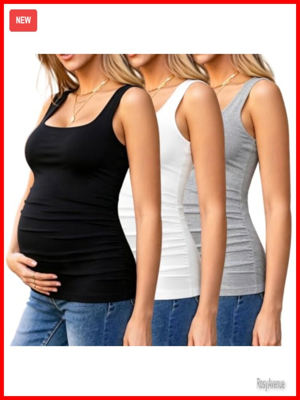 Maternity Tank Top Square Neck Ruched Pregnant Shirt Sleeveless Fitted